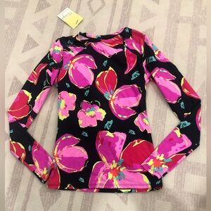 NWT Maaji Long Sleeve Swim Top Black Floral Rash Guard women’s M & L